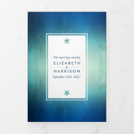 ウォーターカラー海スターフィッシュビーチ結婚式スイート 三つ折り招待状