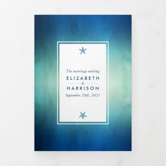 ウォーターカラー海スターフィッシュビーチ結婚式スイート 三つ折り招待状 (カバー)