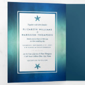 ウォーターカラー海スターフィッシュビーチ結婚式スイート 三つ折り招待状 (内部最初)