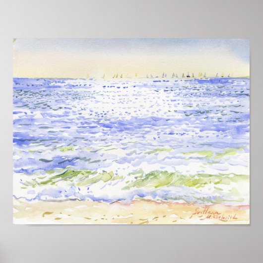 ウォーターカラー海岸風景アート ポスター (正面)