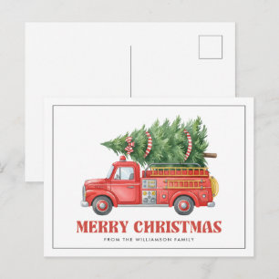 ウォーターカラー消防士 クリスマス 消防車