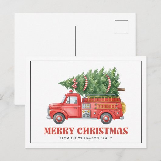 ウォーターカラー消防士 クリスマス 消防車  (正面/裏面)