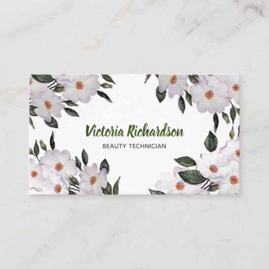 ウォーターカラー淡い色のピンクローズバレリーナイラストレーション 名刺 (正面)