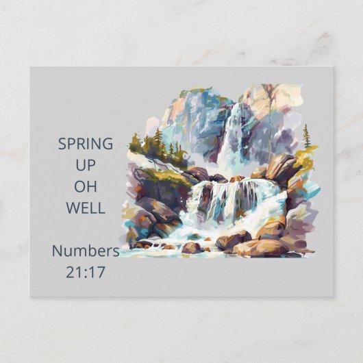 ウォーターカラー滝 "Spring Up Oh Well" ポストカード (正面)
