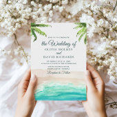 ウォーターカラー熱帯ビーチQRコード結婚式 招待状