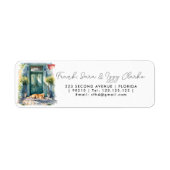 ウォーターカラー犬ペットのフロントドアエレガントな結婚式 ラベル (正面)