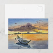 ウォーターカラー画 夕焼けの風景 ポストカード (正面/裏面)