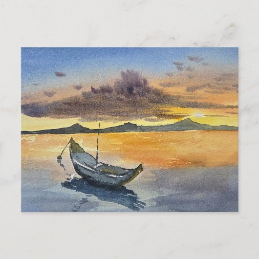 ウォーターカラー画 夕焼けの風景 ポストカード (正面)