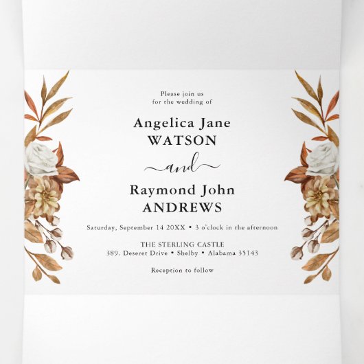 ウォーターカラー秋秋の結婚式エレガント3つ折 三つ折り招待状 (内部中)