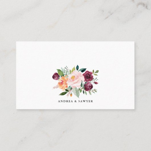 ウォーターカラー秋開花ガーランド秋の結婚式 プレイスカード (裏面)