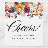 ウォーターカラー秋開花ガーランド秋の結婚式 ワインラベル (シングルラベル)