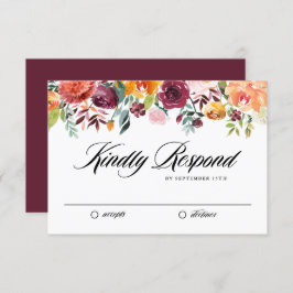 ウォーターカラー秋開花ガーランド秋の結婚式 出欠カード