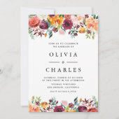 ウォーターカラー秋開花ガーランド秋の結婚式 招待状 (正面)