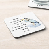 ウォーターカラー素晴らしブルーヘロン感動的引用文 コースター (左側)