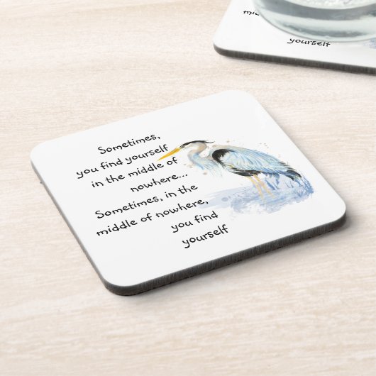 ウォーターカラー素晴らしブルーヘロン感動的引用文 コースター (左側)