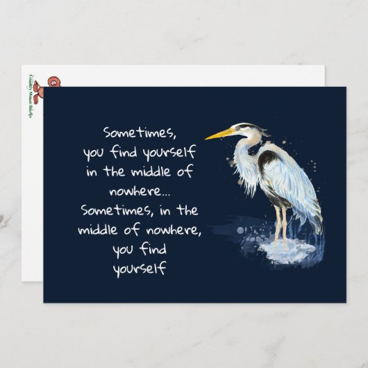 ウォーターカラー素晴らしブルーヘロン感動的引用文 シーズンカード (正面/裏面)