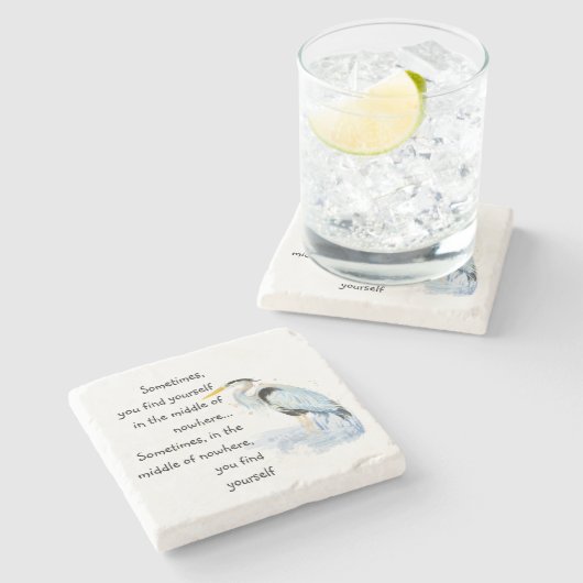 ウォーターカラー素晴らしブルーヘロン感動的引用文 ストーンコースター (横)