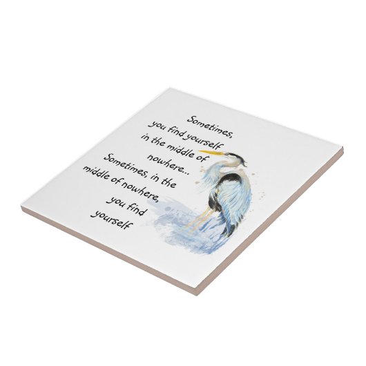 ウォーターカラー素晴らしブルーヘロン感動的引用文 タイル (側面)