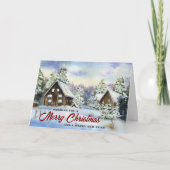 ウォーターカラー素朴カントリーバーンクリスマス シーズンカード (正面)
