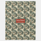 ウォーターカラー素朴クリスマスファームハウスヴィレッジ フリースブランケット (正面)