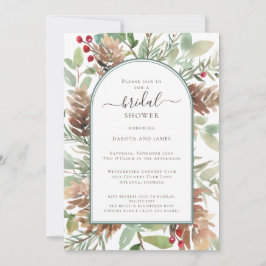 ウォーターカラー素朴グリーナリーカップルブライダルシャワー 招待状