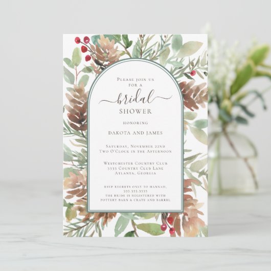 ウォーターカラー素朴グリーナリーカップルブライダルシャワー 招待状 (スタンド正面)