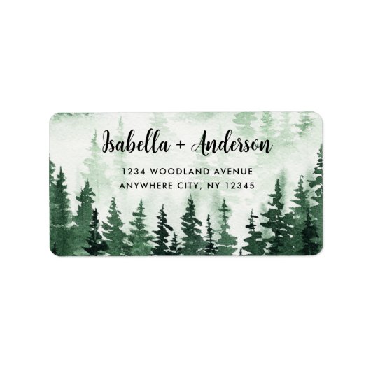 ウォーターカラー素朴グリーンフォレスト差出人住所 ラベル (正面)