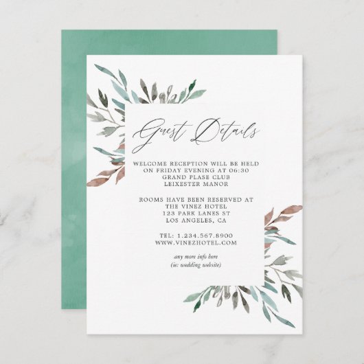 ウォーターカラー素朴グリーンリーウィンターゲスト詳細 エンクロージャーカード (正面/裏面)