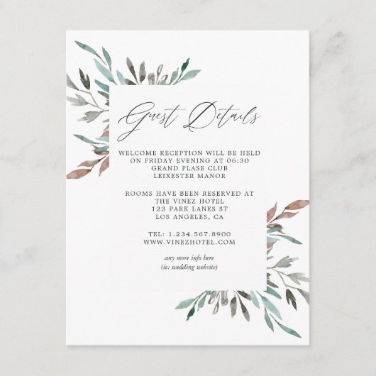 ウォーターカラー素朴グリーンリーウィンターゲスト詳細 エンクロージャーカード (正面)