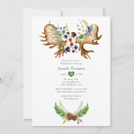 ウォーターカラー素朴フォレストブライダルシャワー 招待状 (正面)
