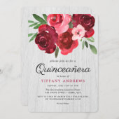 ウォーターカラー素朴レッドローゼスキンセアニェラ招待状 招待状 (正面/裏面)