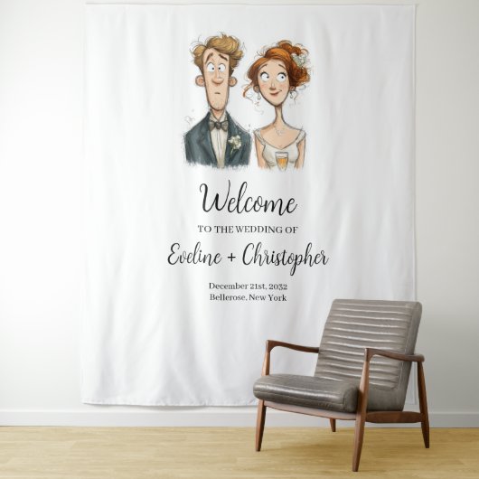 ウォーターカラー結婚のタペストリー予測できな新郎新婦 タペストリー (インサイチュ)