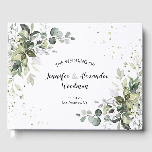 ウォーターカラー結婚グリーンリーズゲストブック ゲストブック (正面)