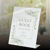 ウォーターカラー結婚グリーンリーズゲストブック 台座サイン