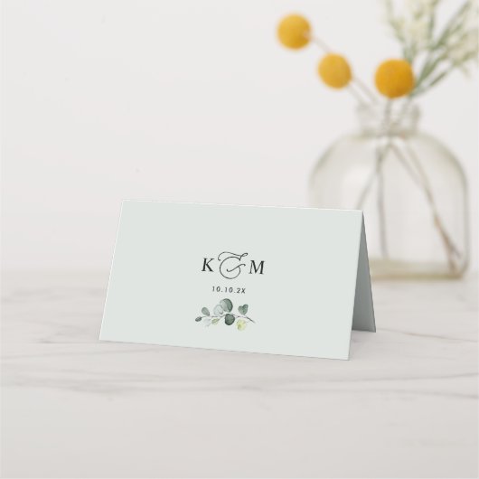 ウォーターカラー結婚グリーン折り座席表 プレイスカード (裏面)