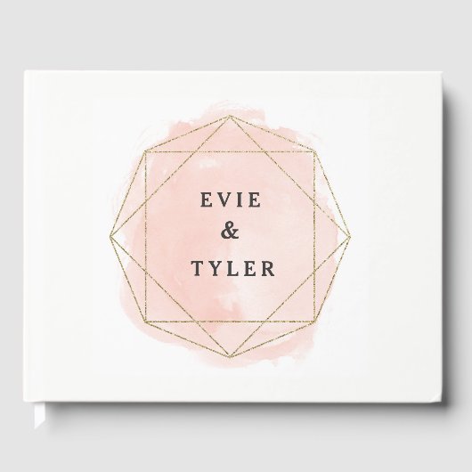 ウォーターカラー結婚ジェムのゲストブックフェイクグリッター ゲストブック (正面)