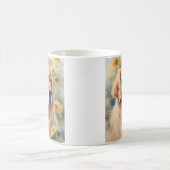 ウォーターカラー絵を描ズゴールデンレトリバーとヒマワリ コーヒーマグカップ (中央)