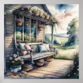 ウォーターカラー絵画ズオブコージーカントリーポーチ ポスター (正面)