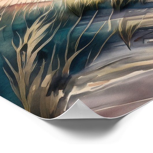 ウォーターカラー絵画ズオブビーチハウス ポスター (角)