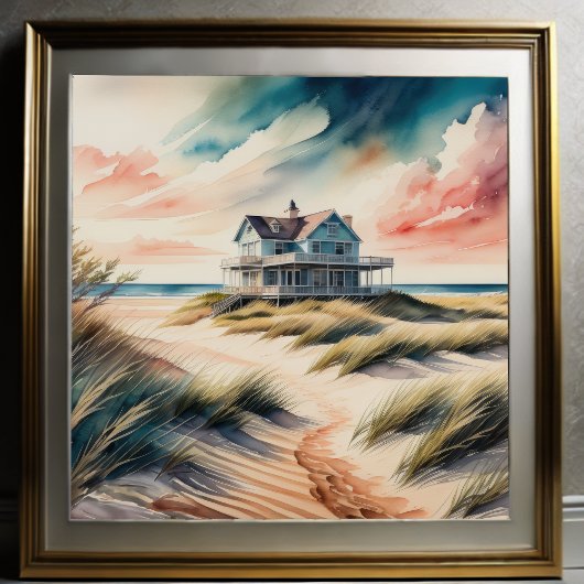 ウォーターカラー絵画ズオブビーチハウス ポスター