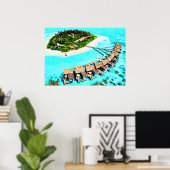 ウォーターカラー絵画ズオブモルディブハネムーンリゾート ポスター (ホームオフィス)