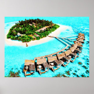 ウォーターカラー絵画ズオブモルディブハネムーンリゾート ポスター