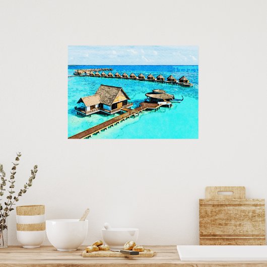 ウォーターカラー絵画ズオブモルディブリゾート ポスター (キッチン)