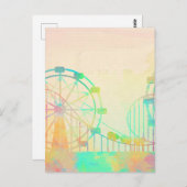 ウォーターカラー絵画ズフェリスホイールフェアグラウンドアート ポストカード (正面/裏面)
