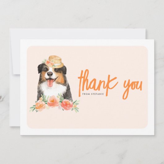 ウォーターカラー縁どコリーピーチフラワーズ誕生日 サンキューカード (正面)