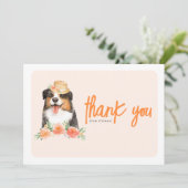 ウォーターカラー縁どコリーピーチフラワーズ誕生日 サンキューカード (スタンド正面)