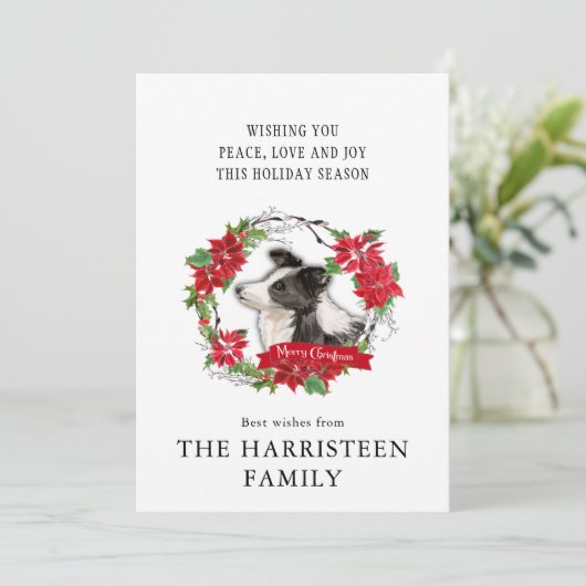 ウォーターカラー縁どコリーポインセチアリース シーズンカード (スタンド正面)