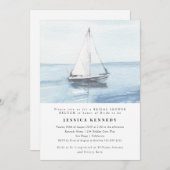 ウォーターカラー航海のセーリングブライダルシャワーブランチ 招待状 (正面/裏面)