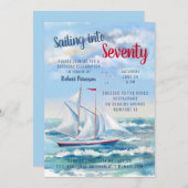 ウォーターカラー航海のセーリングヨットセブン誕生日 招待状 (正面/裏面)