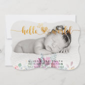 ウォーターカラー花束ハローワールドベビー発表 案内状 (正面)